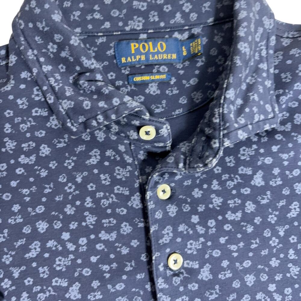 Polo Ralph Lauren Polo Shirt Men's Large Blue Floral Custom Slim Fit Pony - Picture 4 of 4